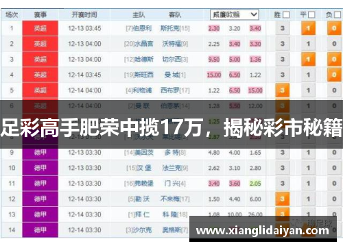 足彩高手肥荣中揽17万，揭秘彩市秘籍